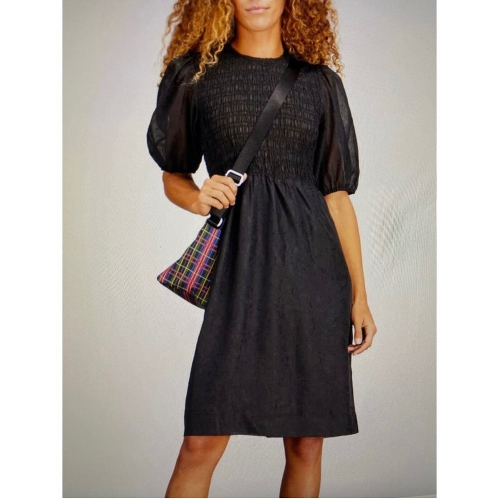Ganni Black Crinkled Midi Dress